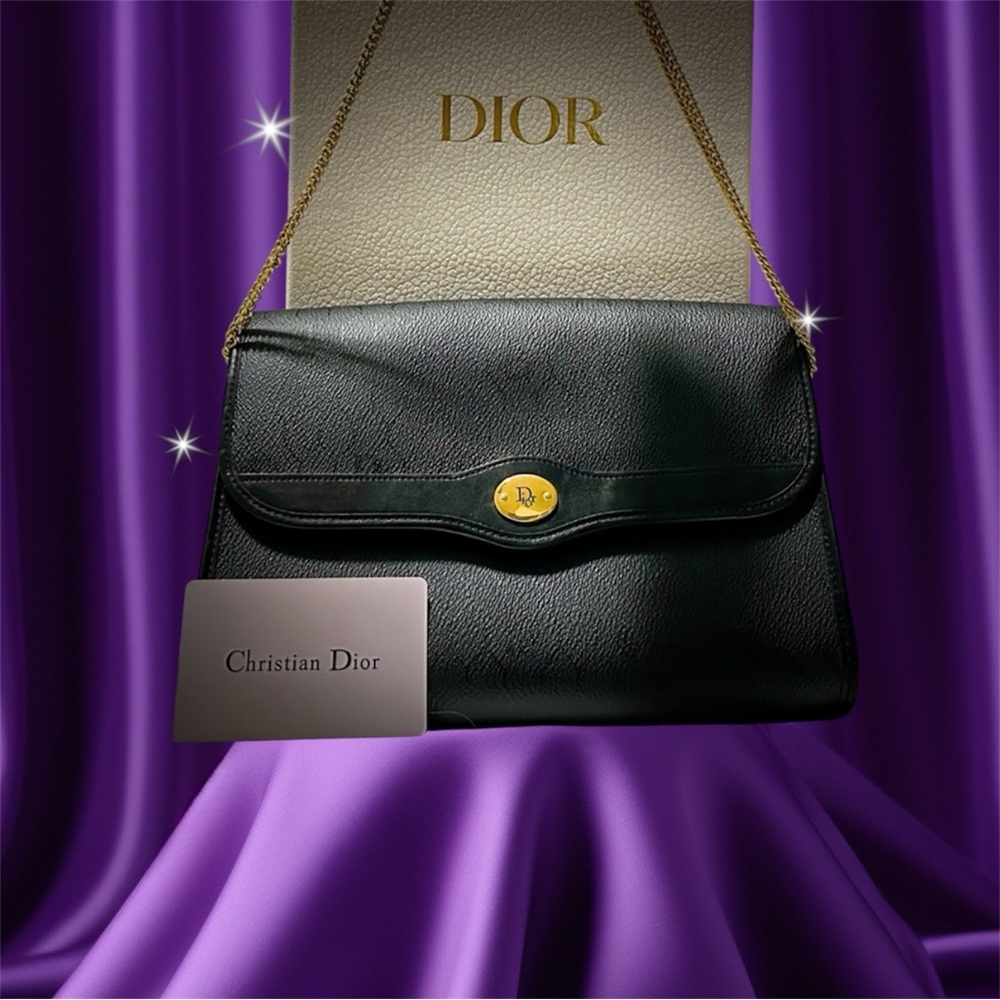 Authentic vintage Christian Dior Black Leather shoulder bag with Gold Accents - Picture 3 of 17